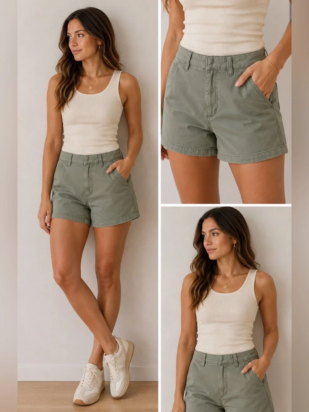 Banana Republic Size 10 Sage Green Chino Shorts Cotton Stretch Casual Summer